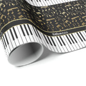 ゴールデンエレガントミュージックノートのピアノ鍵 ラッピングペーパー (ロールコーナー)