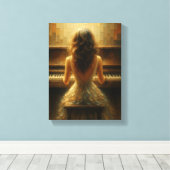 ゴールデンエレガントライトでピアノを弾く女性 キャンバスプリント (インサイチュ (ウッドフロア))