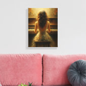 ゴールデンエレガントライトでピアノを弾く女性 キャンバスプリント (インサイチュ (リビング))