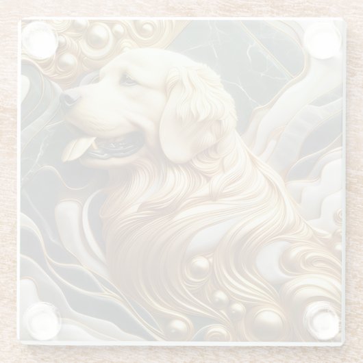 ゴールデンエレガントレトリバー大理石ビジョン ガラスコースター (裏面)