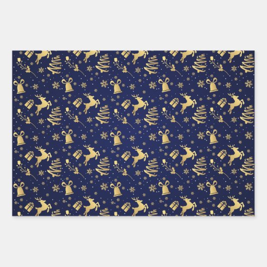 ゴールデンエレガント白黒ラグジュアリークリスマスギフト ラッピングペーパーシート (正面3)