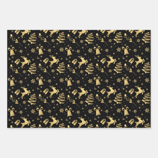 ゴールデンエレガント白黒ラグジュアリークリスマスギフト ラッピングペーパーシート (正面)