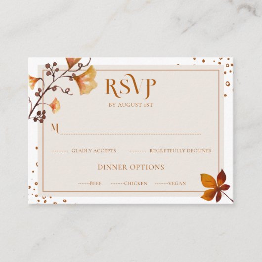 ゴールデンエレガント秋のリーフウェディングRSVPカード エンクロージャーカード (正面)