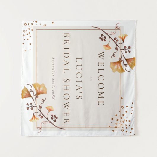 ゴールデンエレガント秋の葉のブライダルシャワーへようこそ タペストリー (正面(横))