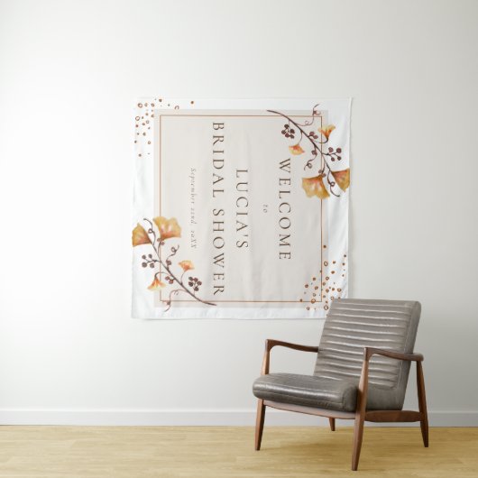 ゴールデンエレガント秋の葉のブライダルシャワーへようこそ タペストリー (インサイチュ(横))