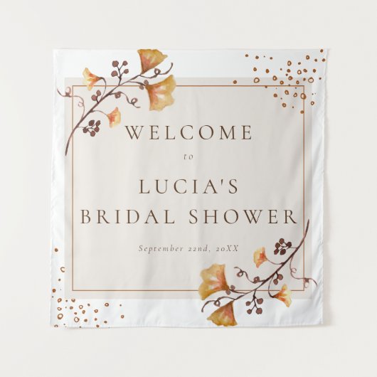 ゴールデンエレガント秋の葉のブライダルシャワーへようこそ タペストリー (正面)
