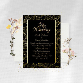 ゴールデンエレガント葉ズブラック 箔招待状