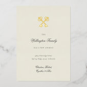 ゴールデンエレガント鍵新しい住所の引越しコメント 箔招待状 (正面)