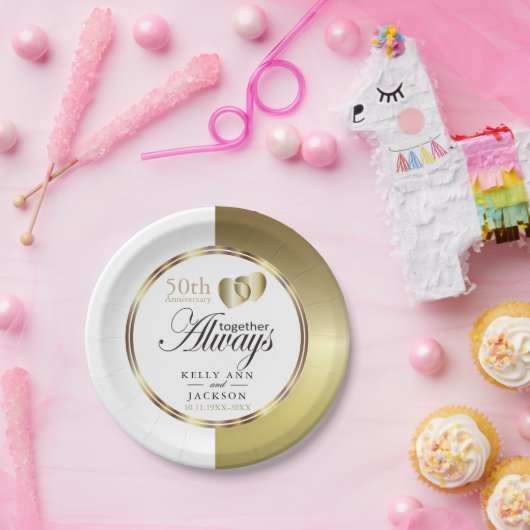 ゴールデンエレガント50thハートデザイン ペーパープレート (パーティー)