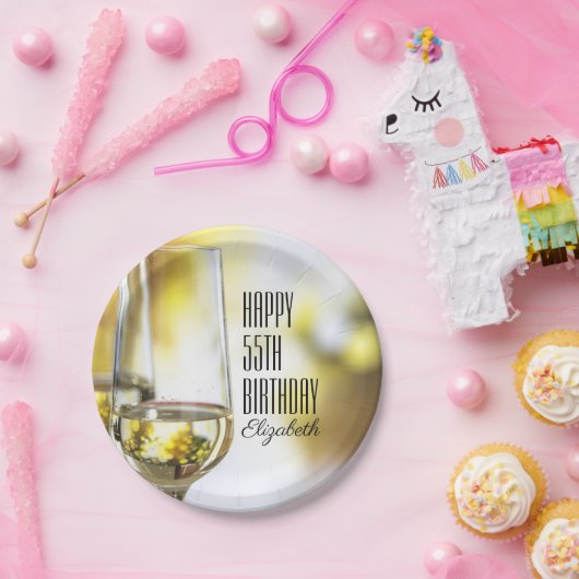 ゴールデンエレガント《写真》ぼけ味55誕生日ワイングラス ペーパープレート (パーティー)