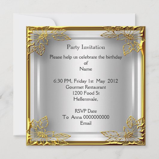 ゴールデンエレファントエリートエレガントバースデーパーティーホワイト 招待状 (裏面)