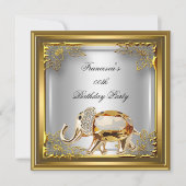 ゴールデンエレファントエリートエレガントバースデーパーティーホワイト 招待状 (正面)