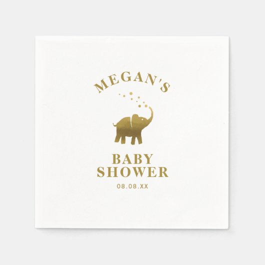 ゴールデンエレファントホワイトベビーシャワー スタンダードカクテルナプキン (正面)