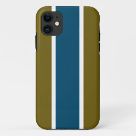 ゴールデンオリーブグリーンホワイト海ブルーレーシングストライプズ iPhone 11 ケース
