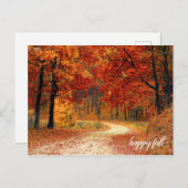 ゴールデンオレンジとイエロー秋ツリー自然トレイル ポストカード (正面/裏面)