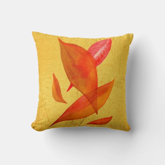 ゴールデンオレンジオータム秋リーフモダンアート クッション (正面)