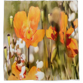 ゴールデンオレンジカリフォルニアポピー絵画アクリル シャワーカーテン (正面)