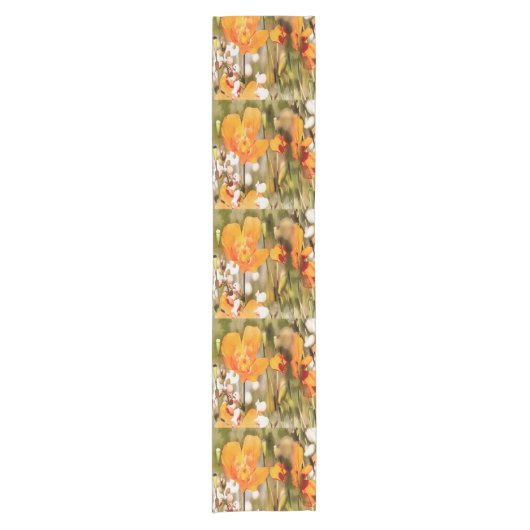 ゴールデンオレンジカリフォルニアポピー絵画アクリル ショートテーブルランナー (正面)