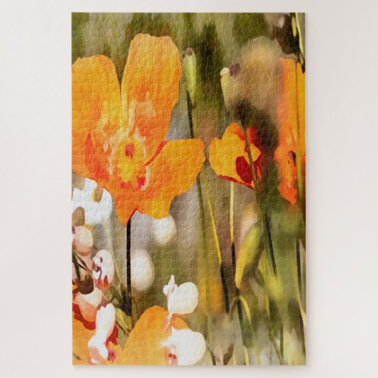 ゴールデンオレンジカリフォルニアポピー絵画アクリル ジグソーパズル (縦)