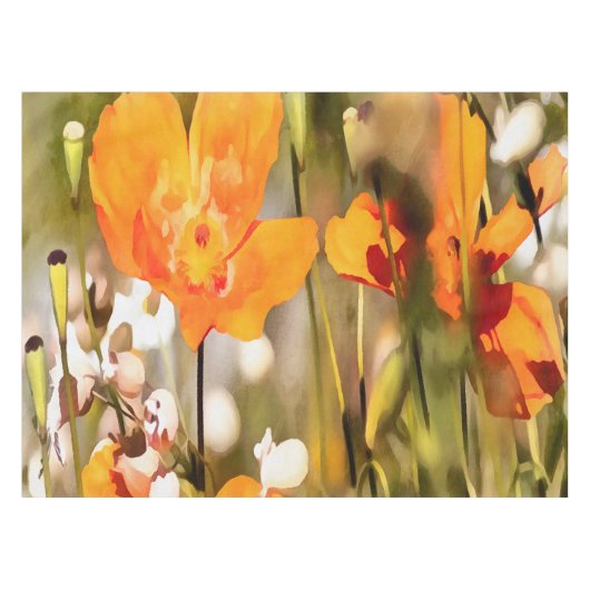 ゴールデンオレンジカリフォルニアポピー絵画アクリル テーブルクロス (正面(横))