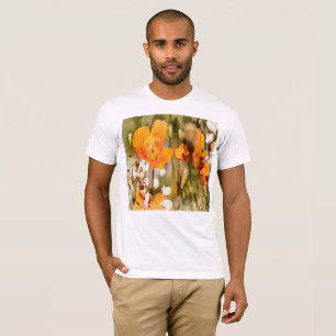 ゴールデンオレンジカリフォルニアポピー絵画アクリル Tシャツ