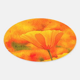 ゴールデンオレンジカリフォルニアポピー「オレンジの国」 楕円形シール