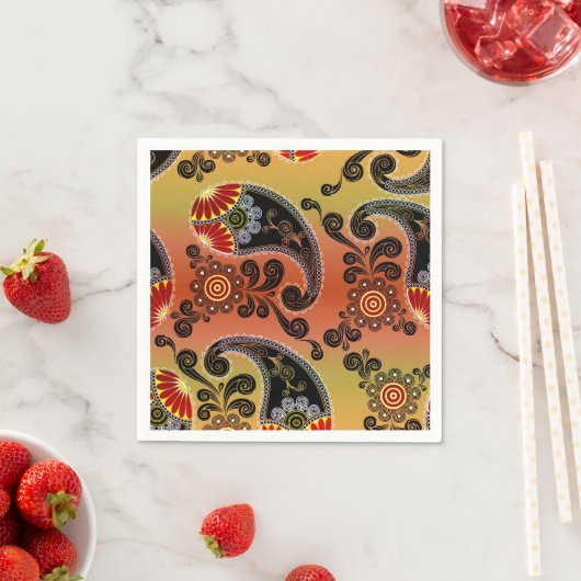 ゴールデンオレンジペイズリーパターンナプキンス スタンダードカクテルナプキン (インサイチュ)