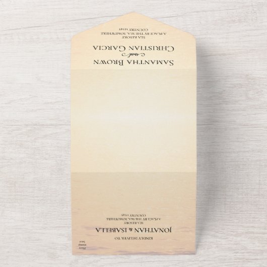 ゴールデンオレンジ色の夏結婚の波 オールインワン招待状 (外側)