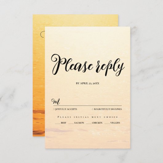 ゴールデンオレンジ色の夏結婚の波 出欠カード (正面/裏面)