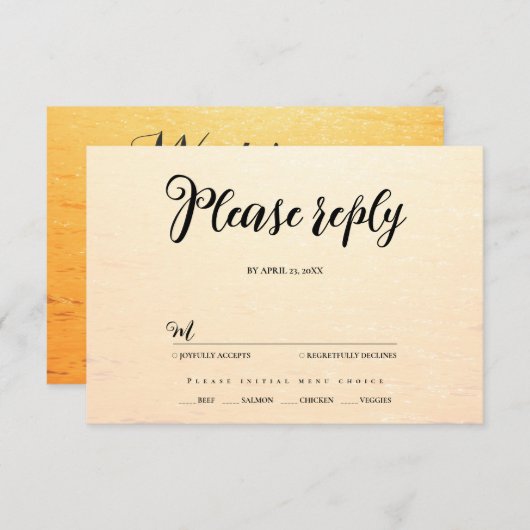 ゴールデンオレンジ色の夏結婚の波 出欠カード (正面/裏面)