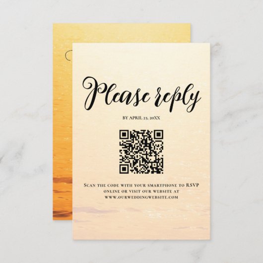 ゴールデンオレンジ色の夏結婚の波 出欠カード (正面/裏面)