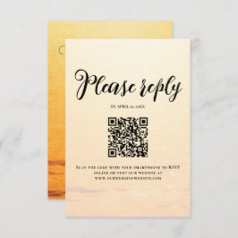 ゴールデンオレンジ色の夏結婚の波 出欠カード