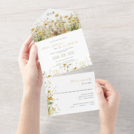 ゴールデンオータムウォーターカラーワイルドフラワー秋の結婚式 オールインワン招待状