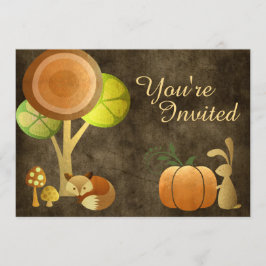 ゴールデンオータムウッドランドアニマルズ誕生日招待状 招待状