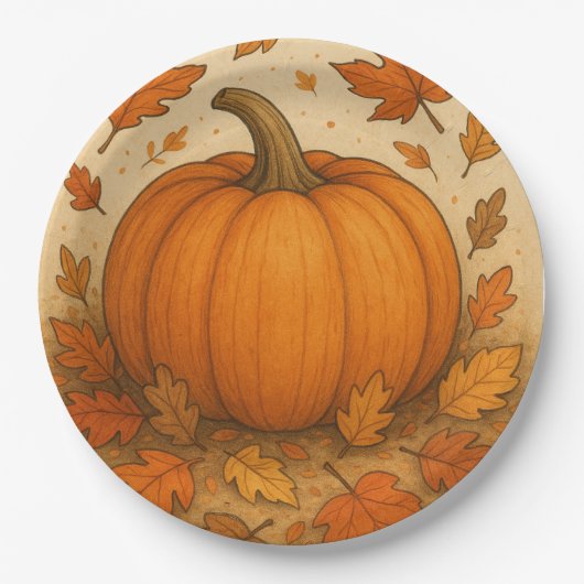 ゴールデンオータムカボチャと落下離れする ペーパープレート (正面)
