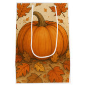 ゴールデンオータムカボチャと落下離れする ミディアムペーパーバッグ (裏面)