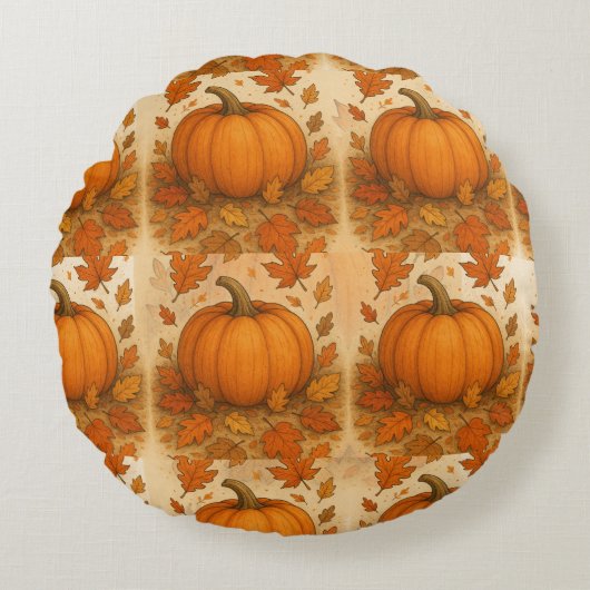 ゴールデンオータムカボチャと落下離れする ラウンドクッション (正面)