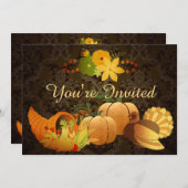 ゴールデンオータムハーベストダマスク誕生日招待状 招待状 (正面/裏面)