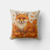 ゴールデンオータムフォレストキツネイラストレーション&パンプキン クッション (正面)