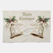 ゴールデンオーナメントクリスマスホリデーパエレガントーティ キッチンタオル (横)