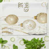 ゴールデンオーナメントクリスマスホリデーパエレガントーティ キッチンタオル (折り畳み)