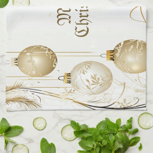 ゴールデンオーナメントクリスマスホリデーパエレガントーティ キッチンタオル (折り畳み)