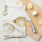 ゴールデンオーナメントクリスマスホリデーパエレガントーティ キッチンタオル (四つ折り)