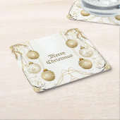 ゴールデンオーナメントクリスマスホリデーパエレガントーティ スクエアペーパーコースター (アングル)