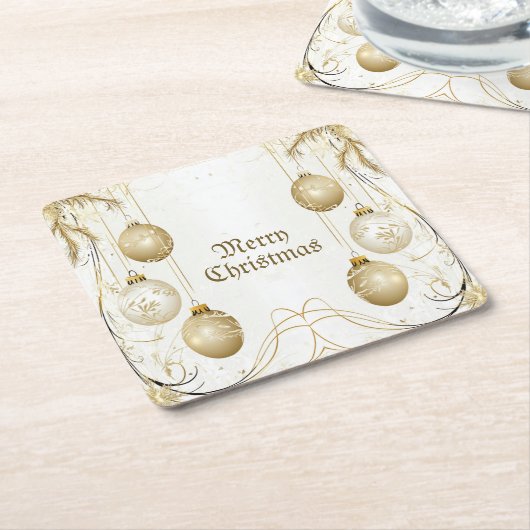 ゴールデンオーナメントクリスマスホリデーパエレガントーティ スクエアペーパーコースター (アングル)