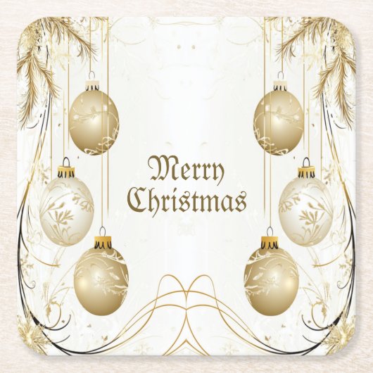 ゴールデンオーナメントクリスマスホリデーパエレガントーティ スクエアペーパーコースター (正面)