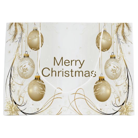ゴールデンオーナメントクリスマスホリデーパエレガントーティ ラージペーパーバッグ (正面)
