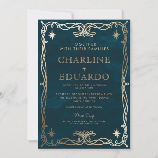 ゴールデンオーナメントシナファンタジー結婚アイビー 招待状 (正面)