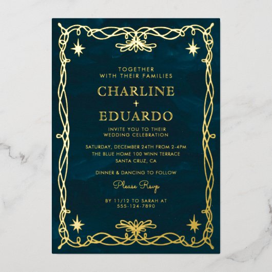 ゴールデンオーナメントシナファンタジー結婚アイビー 箔招待状 (正面)