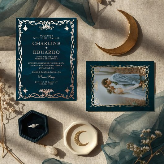 ゴールデンオーナメントシナファンタジー結婚アイビー 箔招待状